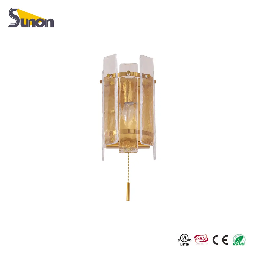 1 Light Modern Glass Wall Sconce With Pull Chain